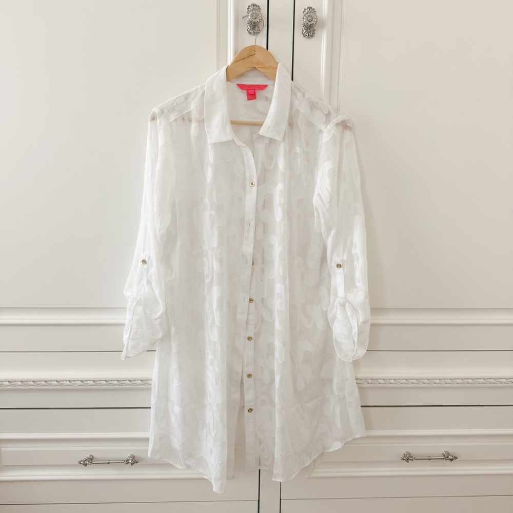 Lily Pulitzer white sheer coverup sz L NWOT excellent condition